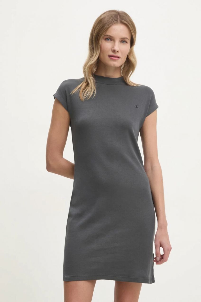 Bavlnené šaty Calvin Klein Jeans šedá farba, mini, priliehavá, J20J224838