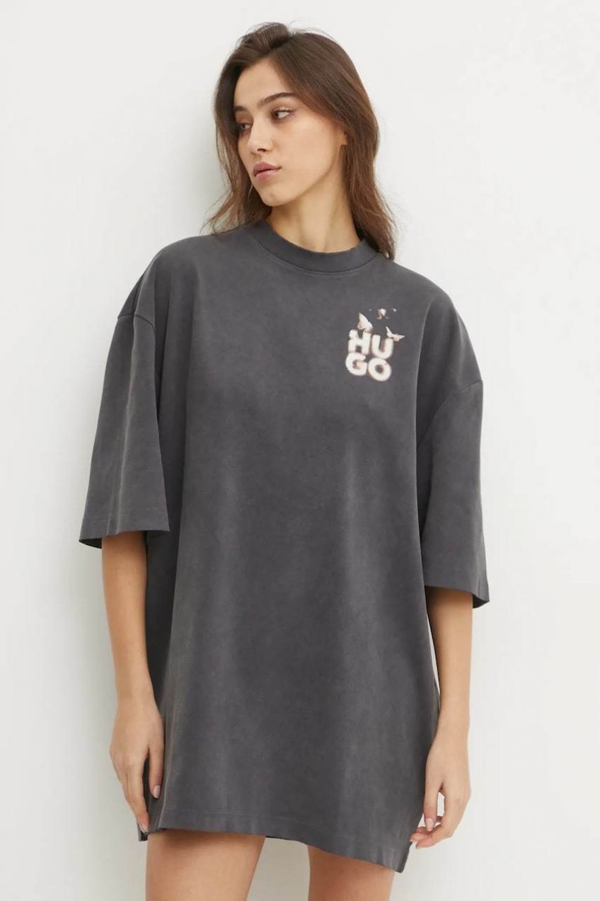 Šaty HUGO šedá farba, mini, oversize, 50530456