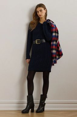 Bavlnené šaty Lauren Ralph Lauren tmavomodrá farba, mini, priliehavá, 200957468