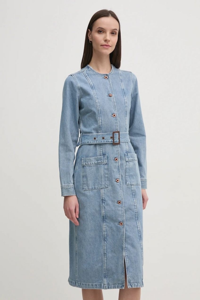 Rifľové šaty Pepe Jeans SCOTTIE midi, rovný strih, PL953657