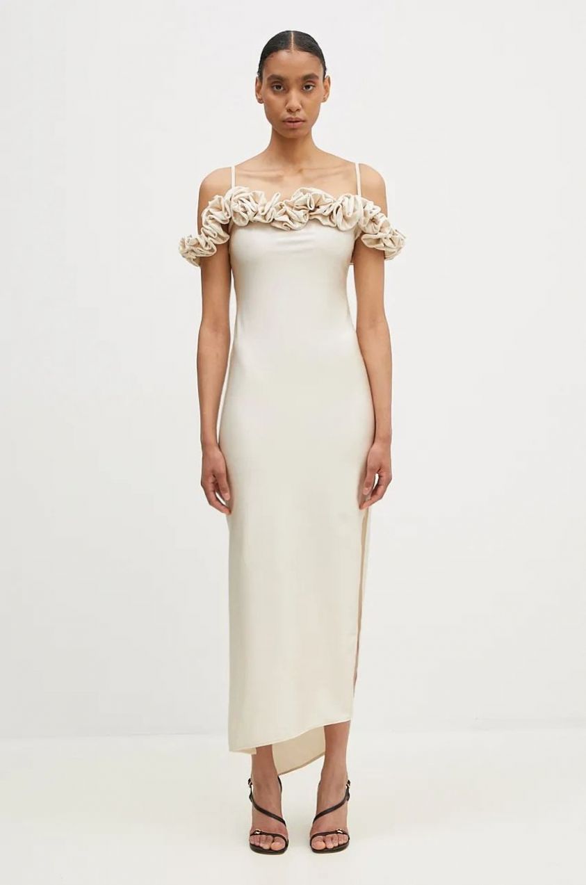 Šaty Coperni Ruffle Dress béžová farba, maxi, priliehavá, COPR113545