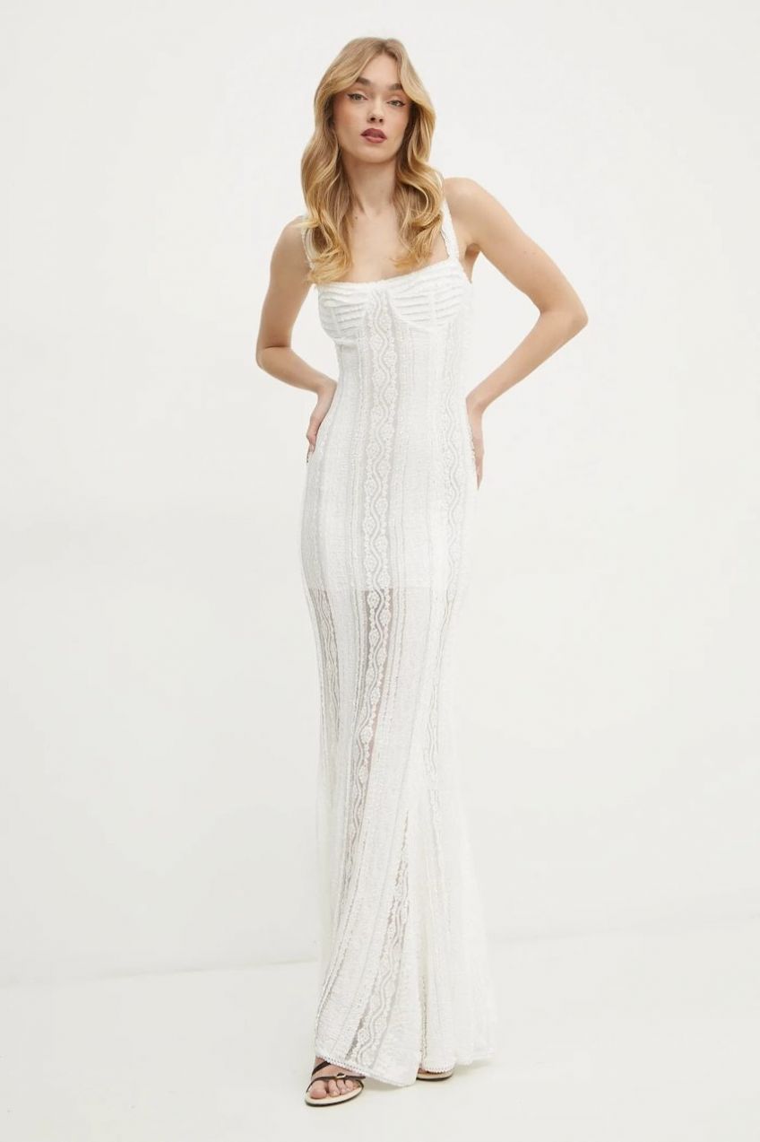 Šaty Elisabetta Franchi Gaia béžová farba, maxi, áčkový strih, 255611