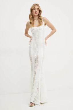 Šaty Elisabetta Franchi Gaia béžová farba, maxi, áčkový strih, 255611