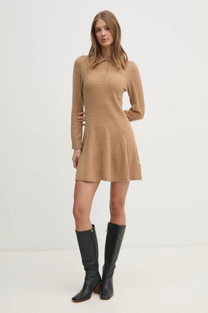 Vlnené šaty Tommy Hilfiger zelená farba, mini, áčkový strih, WW0WW44979