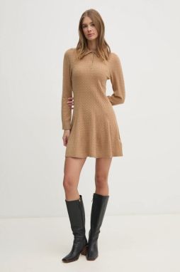 Vlnené šaty Tommy Hilfiger zelená farba, mini, áčkový strih, WW0WW44979