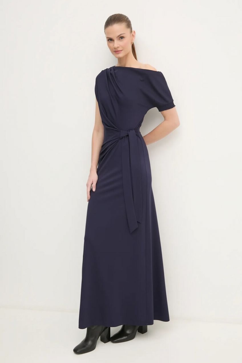 Šaty DIANE VON FURSTENBERG tmavomodrá farba, maxi, áčkový strih, DVFDS4S009