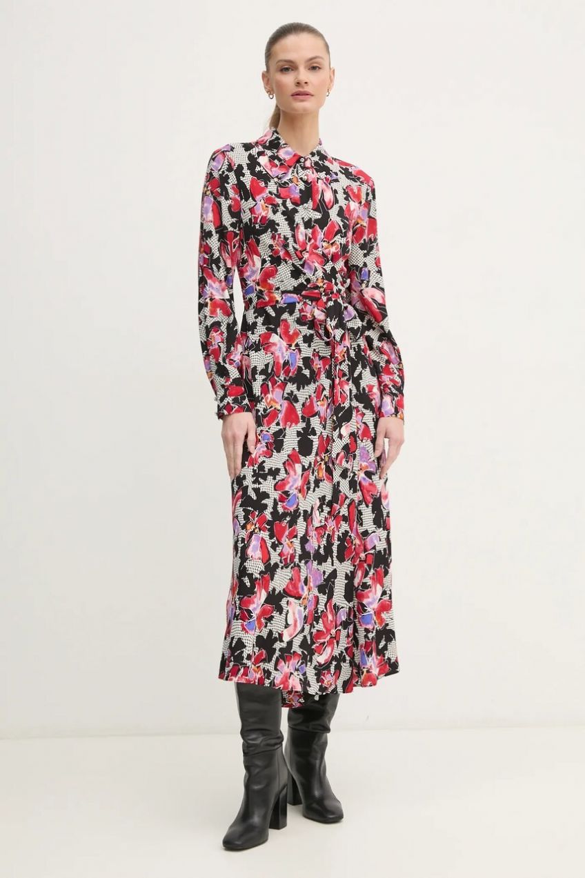 Šaty DIANE VON FURSTENBERG čierna farba, midi, áčkový strih, DVFDW4S015