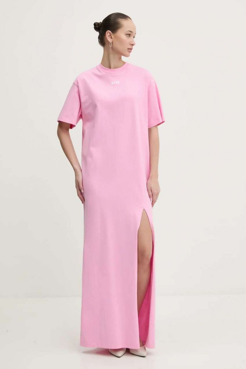 Šaty MSGM ružová farba, maxi, rovný strih, 3841MDA83.257002