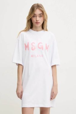 Bavlnené šaty MSGM biela farba, mini, rovný strih, 3841MDA510.257002