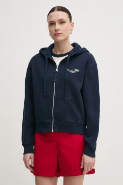 Bavlnená mikina Tommy Hilfiger dámska, tmavomodrá farba, s kapucňou, jednofarebná, WW0WW44632