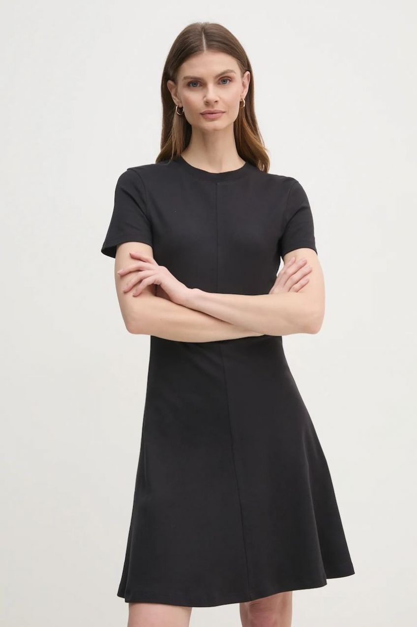 Bavlnené šaty Tommy Hilfiger čierna farba, mini, áčkový strih, WW0WW45521