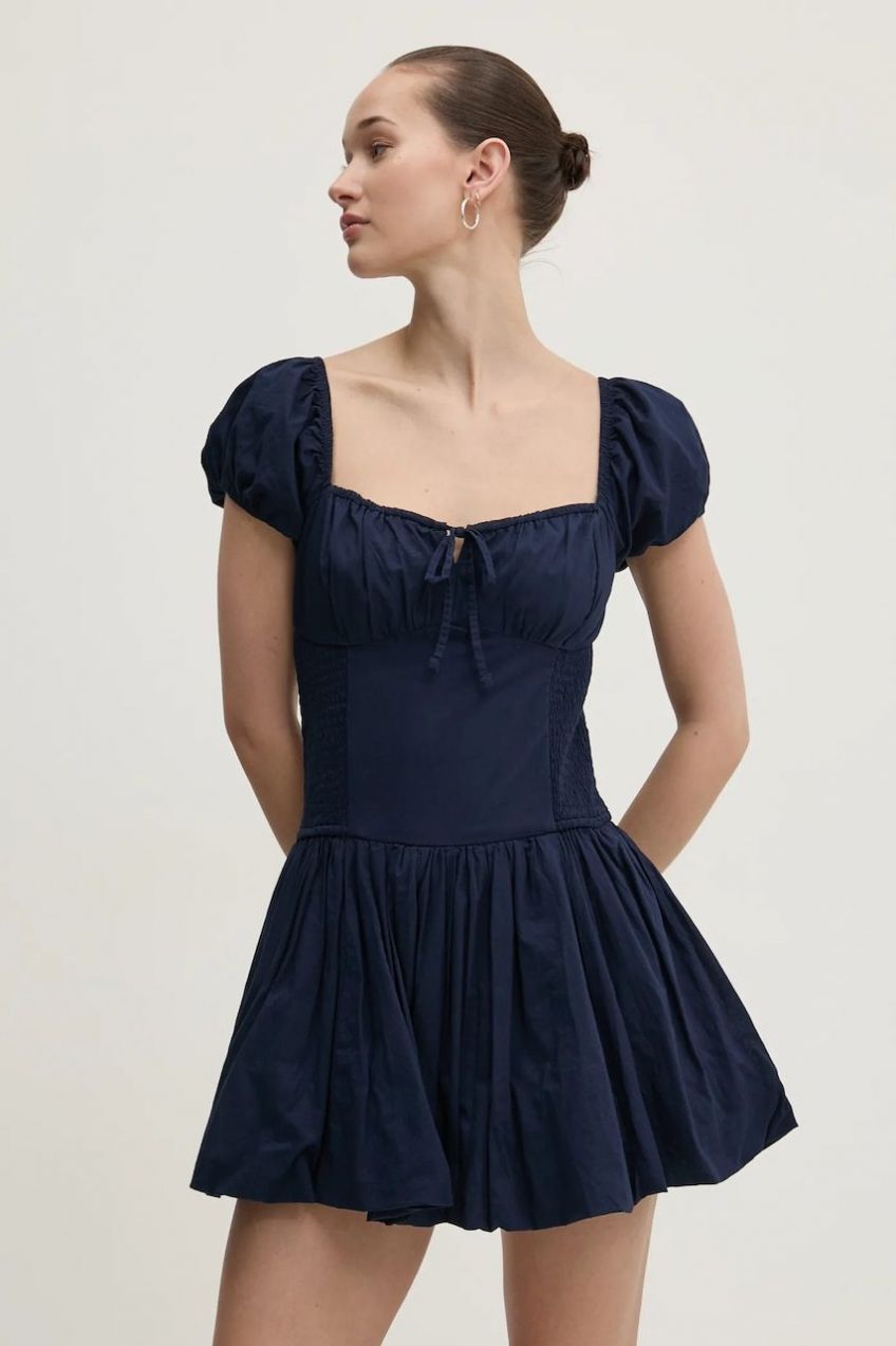 Bavlnené šaty Hollister Co. tmavomodrá farba, mini, áčkový strih, KI359-5085