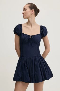 Bavlnené šaty Hollister Co. tmavomodrá farba, mini, áčkový strih, KI359-5085