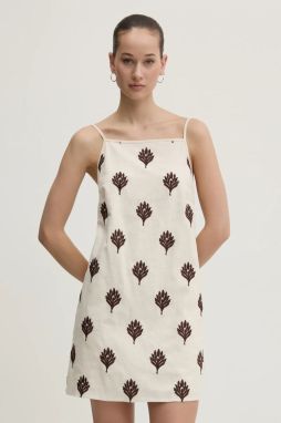 Ľanové šaty Abercrombie & Fitch béžová farba, mini, rovný strih, KI159-5661