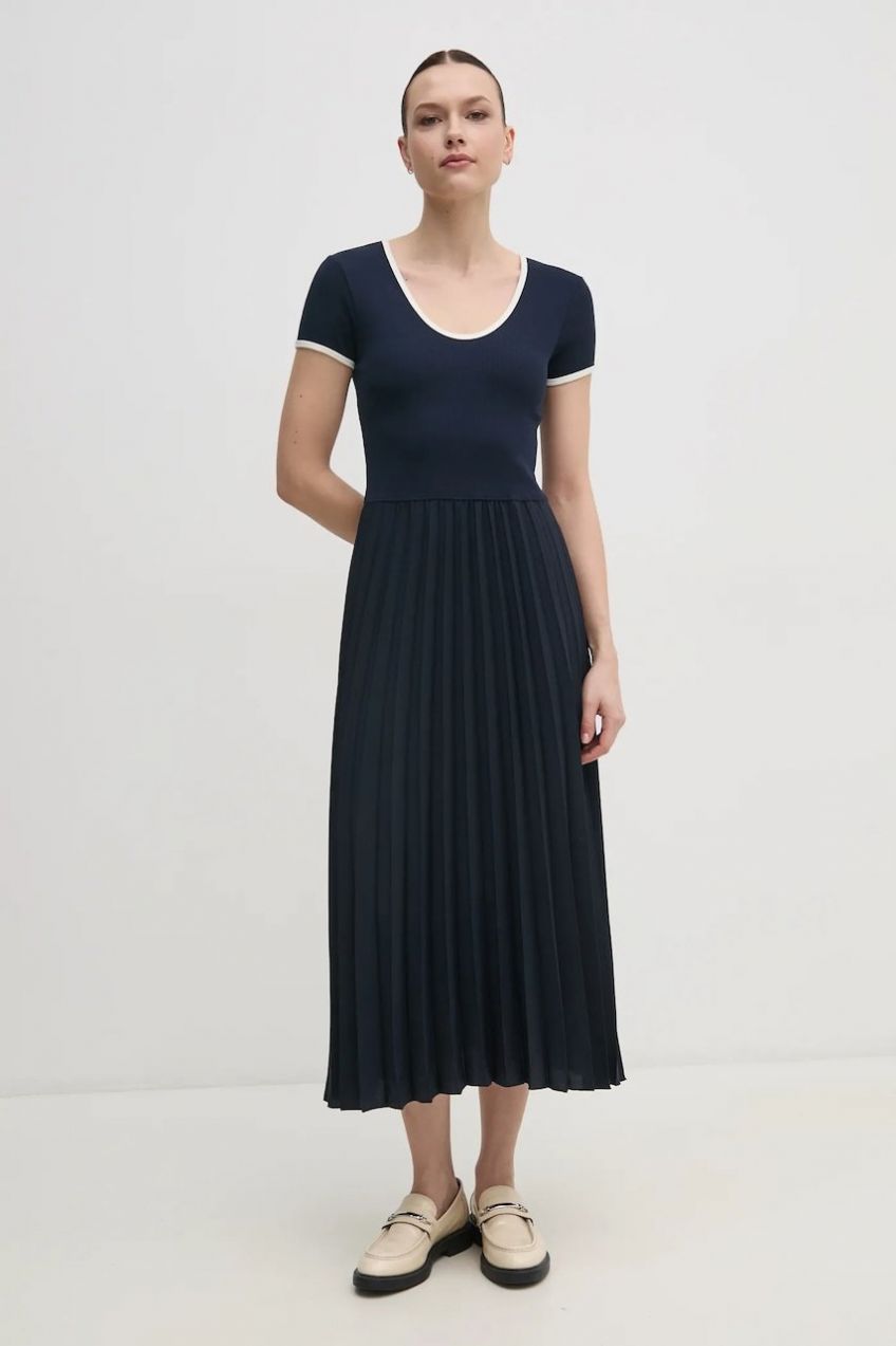 Šaty Tommy Hilfiger tmavomodrá farba, midi, áčkový strih, WW0WW44618