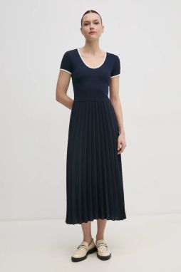 Šaty Tommy Hilfiger tmavomodrá farba, midi, áčkový strih, WW0WW44618