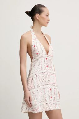 Ľanové šaty Hollister Co. béžová farba, mini, áčkový strih, KI359-5067