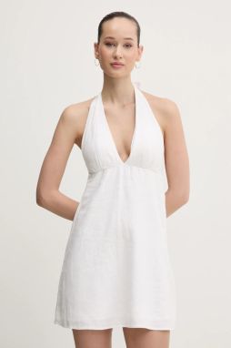 Ľanové šaty Hollister Co. biela farba, mini, áčkový strih, KI359-5067