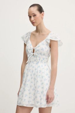 Bavlnené šaty Hollister Co. biela farba, mini, áčkový strih, KI359-5031