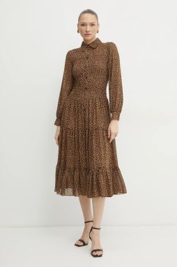 Šaty MICHAEL Michael Kors hnedá farba, midi, áčkový strih, MR582L7GRY