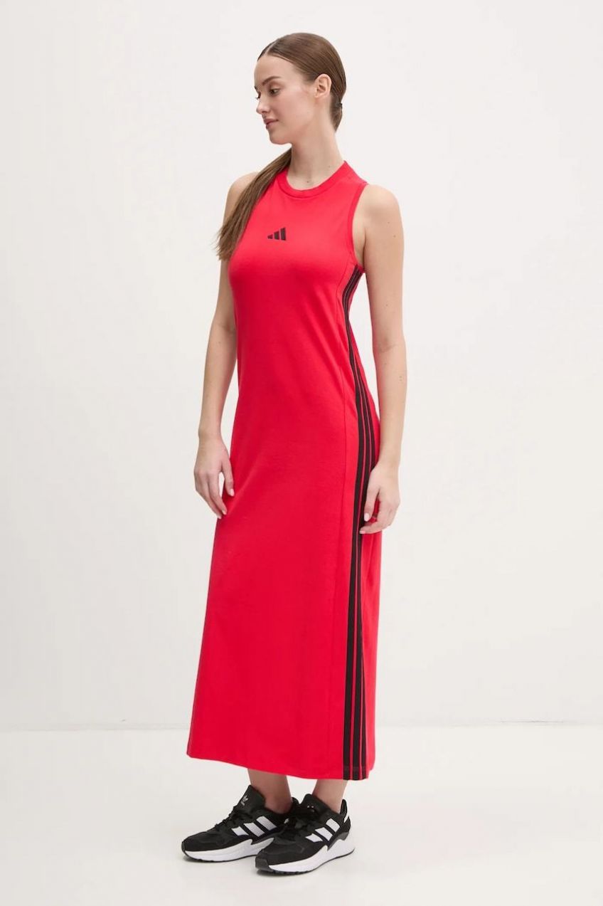 Šaty adidas Essentials červená farba, maxi, rovný strih, JE1206