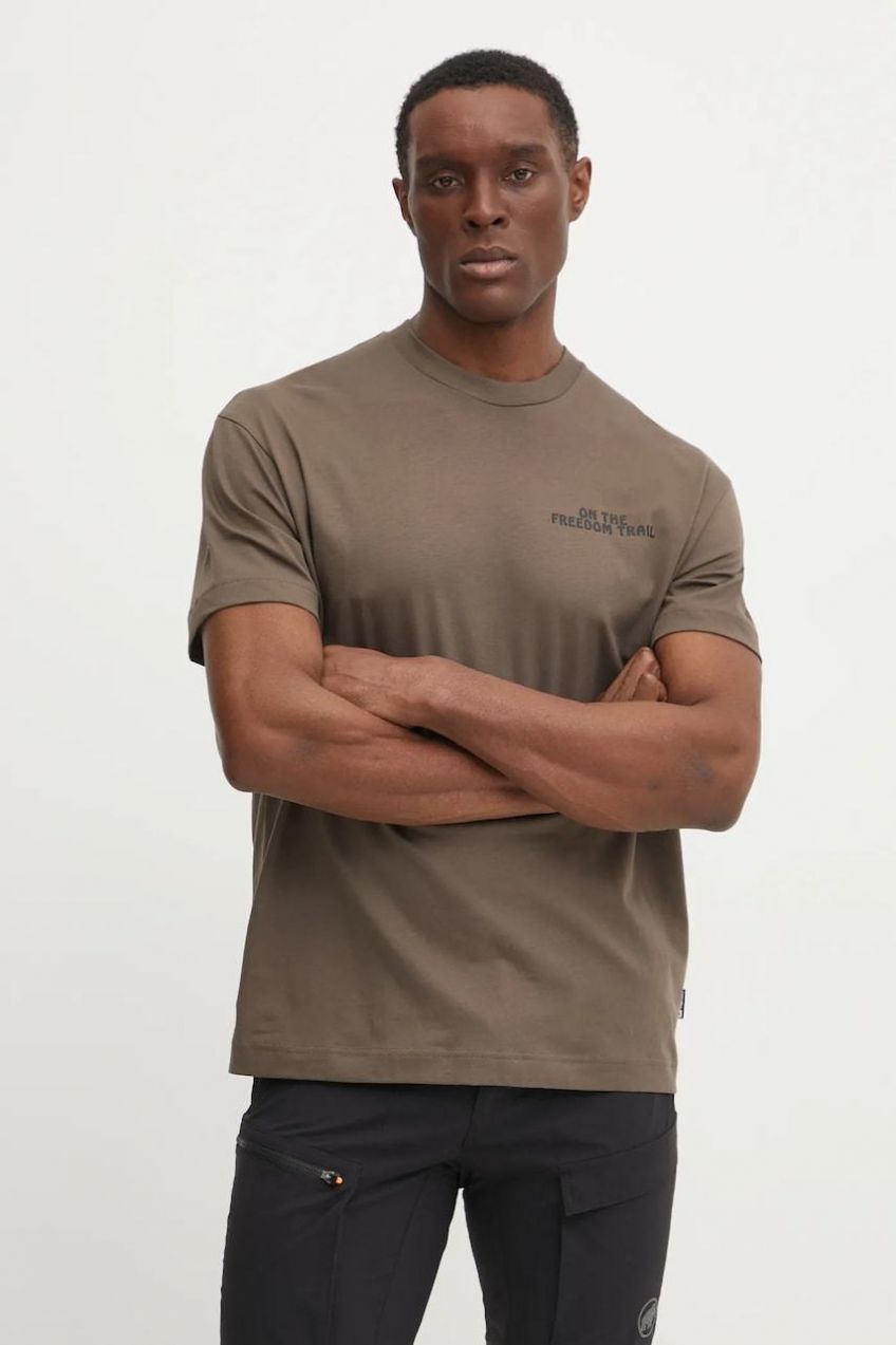 Tričko Jack Wolfskin Trailblazer pánske, hnedá farba, s potlačou, A63857