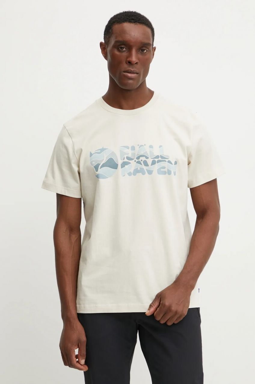 Tričko Fjallraven Multicolor Logo pánske, béžová farba, s potlačou, F12600268