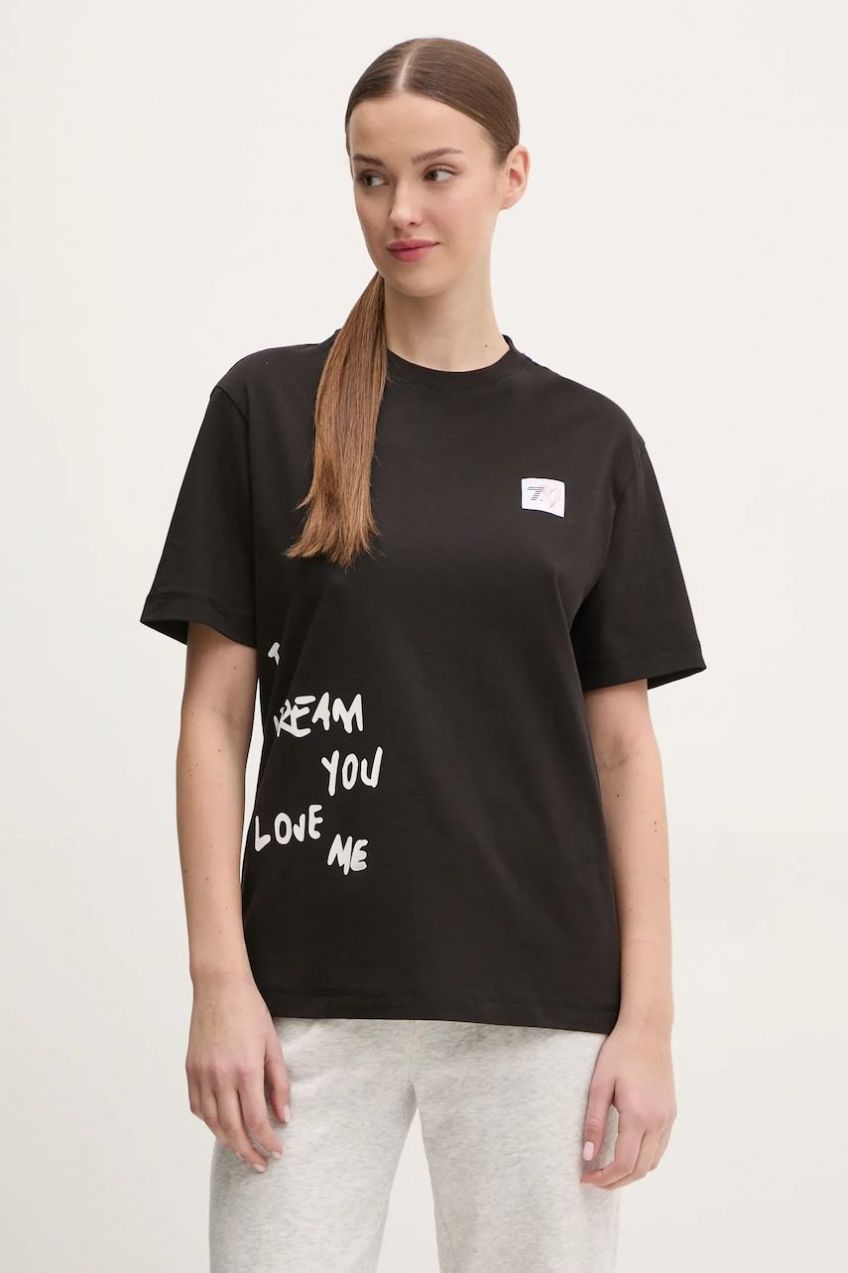 Bavlnené tričko EA7 Emporio Armani dámske, čierna farba, AF13243.7X000032