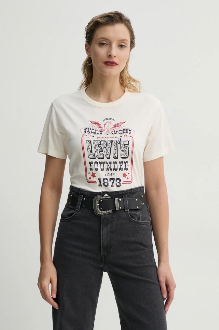 Bavlnené tričko Levi's GRAPHIC ICONIC TEE dámske, béžová farba, A8802