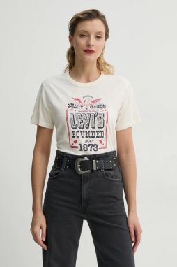 Bavlnené tričko Levi's GRAPHIC ICONIC TEE dámske, béžová farba, A8802