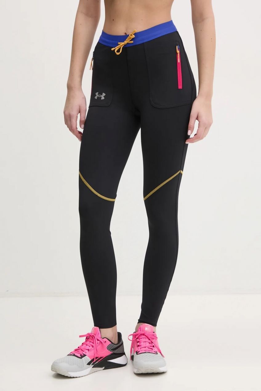 Športové legíny Under Armour Trail Run dámske, čierna farba, vzorované, 1386348