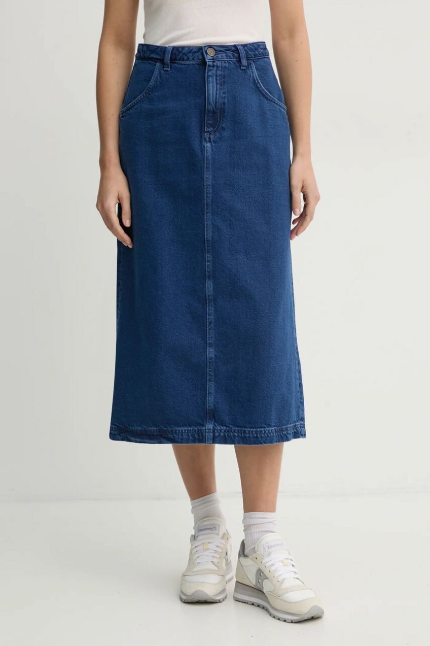 Rifľová sukňa American Vintage midi, rovný strih, JOY13EE25