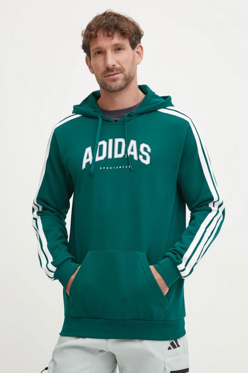 Mikina adidas Collegiate pánska, zelená farba, s kapucňou, s potlačou, JV6506