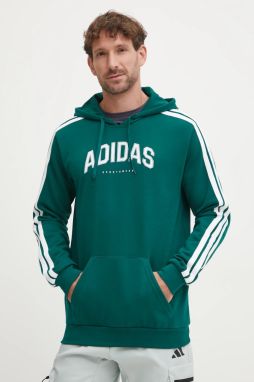Mikina adidas Collegiate pánska, zelená farba, s kapucňou, s potlačou, JV6506