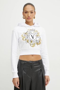 Mikina Versace Jeans Couture dámska, biela farba, s kapucňou, s potlačou, 78HAIC01 CF00C
