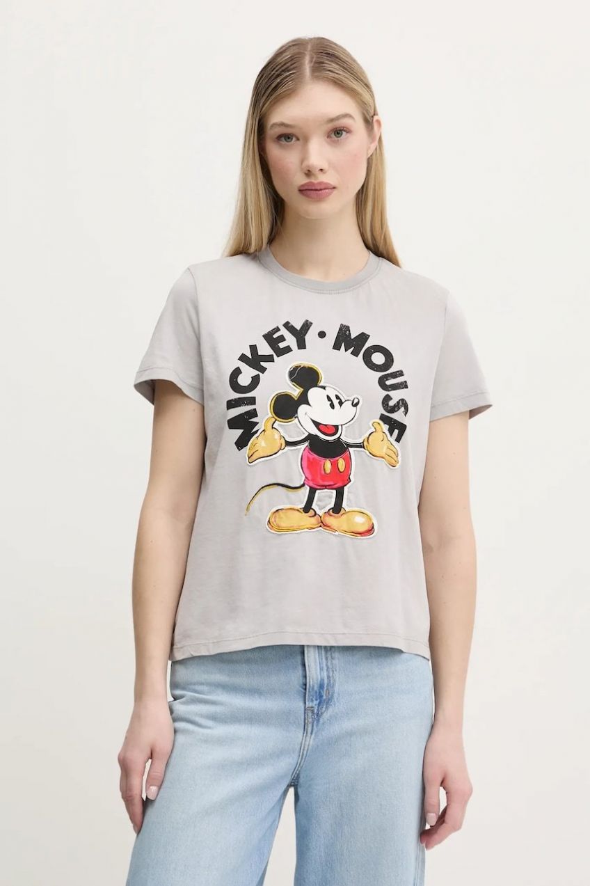 Bavlnené tričko Desigual MICKEY MOUSE dámske, šedá farba, 25SWTKAI