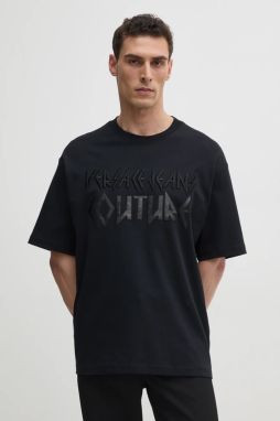 Bavlnené tričko Versace Jeans Couture pánsky, čierna farba, s nášivkou, 78GAHE02 CJ01E