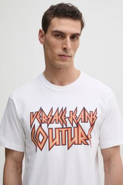 Bavlnené tričko Versace Jeans Couture pánske, biela farba, s potlačou, 78GAHT03 CJ00T