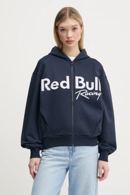 Bavlnená mikina Red Bull Racing x Pepe Jeans LOGO ZIP HOODIE dámska, tmavomodrá farba, s kapucňou, s nášivkou, RL580011