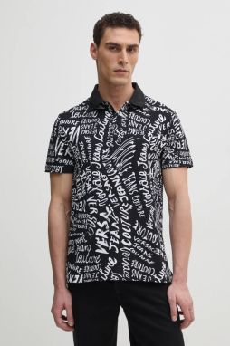 Bavlnené polo tričko Versace Jeans Couture pánske, čierna farba, s potlačou, 78GAG6R0 JS459