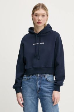 Mikina Red Bull Racing x Pepe Jeans CROPPED LOGO HOODY dámska, tmavomodrá farba, s kapucňou, s nášivkou, RL580008