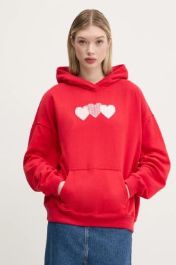 Mikina Hollister Co. dámska, červená farba, s kapucňou, s nášivkou, KI352-5132