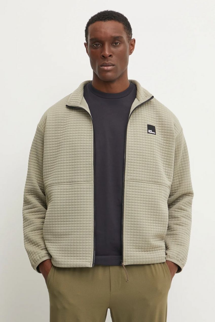 Mikina Jack Wolfskin Mogari pánska, béžová farba, jednofarebná, A63846