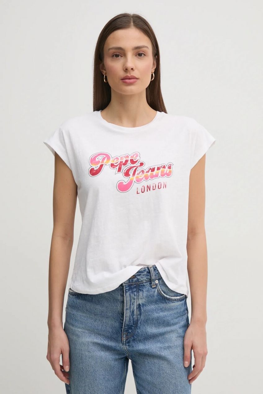 Bavlnené tričko Pepe Jeans ROSALIE dámske, biela farba, PL506033