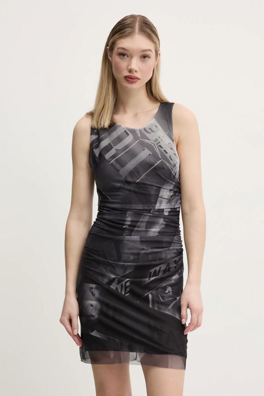 Šaty Desigual BRATISLAVA šedá farba, mini, priliehavá, 25SWVK47