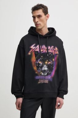Bavlnená mikina Versace Jeans Couture pánska, čierna farba, s kapucňou, s potlačou, 78GAIC04 CF00C