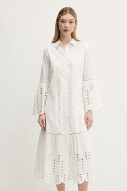 Bavlnené šaty Desigual ORLEANS biela farba, midi, rovný strih, 25SWVW06
