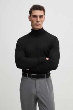 Vlnený sveter Karl Lagerfeld pánsky, čierna farba, tenký, s rolákom, 551309.655094