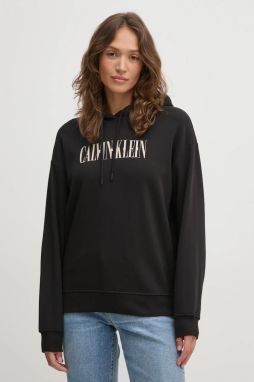 Bavlnená mikina Calvin Klein Jeans dámska, čierna farba, s kapucňou, s potlačou, J20J225579