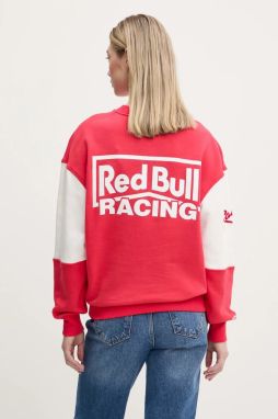Bavlnená mikina Red Bull Racing x Pepe Jeans PANEL TEAM CREW 2 dámska, červená farba, s potlačou, RL580010